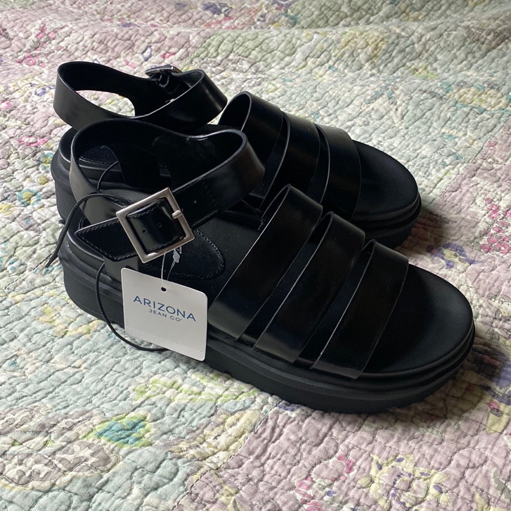 Arizona Womens Augie Strap Sandals Size 6 Medium Black